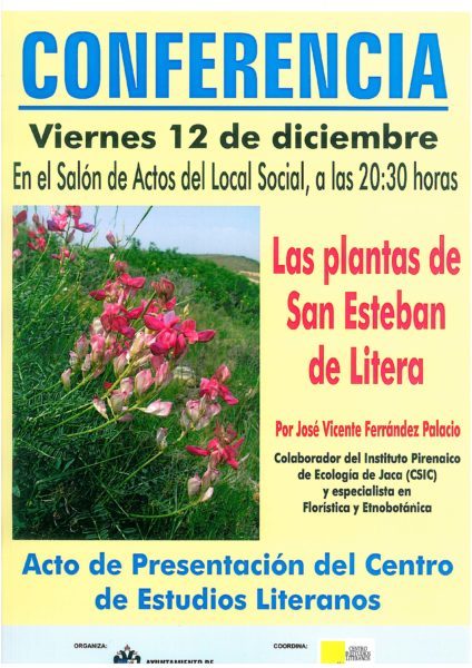 Cartel de la conferencia «Las plantas de San Esteban de Litera»