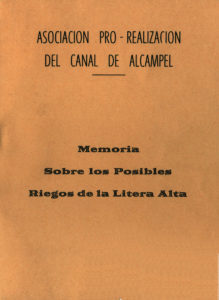 'Memoria sobre los posibles riegos de la Litera Alta' ; Binéfar : Asociación pro-realización del Canal de Alcampel, [1983?] [cubierta]