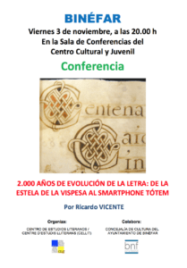 Cartel de la conferencia «2000 años de evolución de la letra»