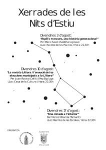 Cartel de las 'Xerrades de les nits d'estiu' 2018 en Alcampell