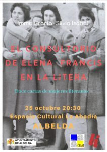 Cartel de la conferencia «El consultorio de Elena Francis en la Litera» en Albelda