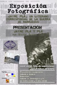 Cartel de la exposición ‘Jaime Pla, un literano corresponsal en la guerra de Marruecos’ en San Esteban de Litera